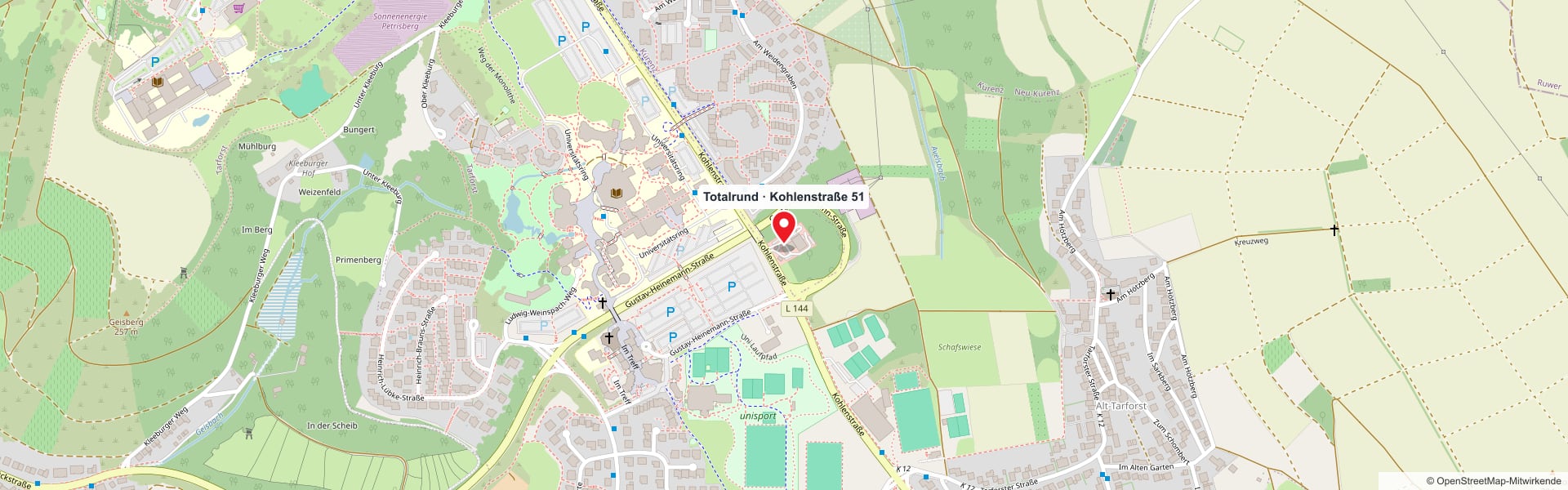 Anfahrt zu Totalrund in Trier-Tarforst Karte mit der Lage von Totalrund in der Kohlenstraße 51 in Trier-Tarforst